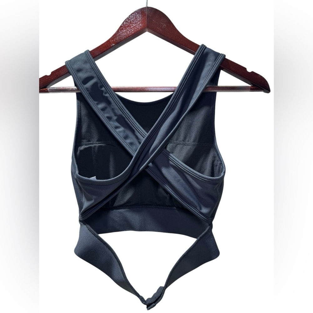 P’tula womens black sports bra, white logo, cross back in Medium with hook & eye - Picture 4 of 13
